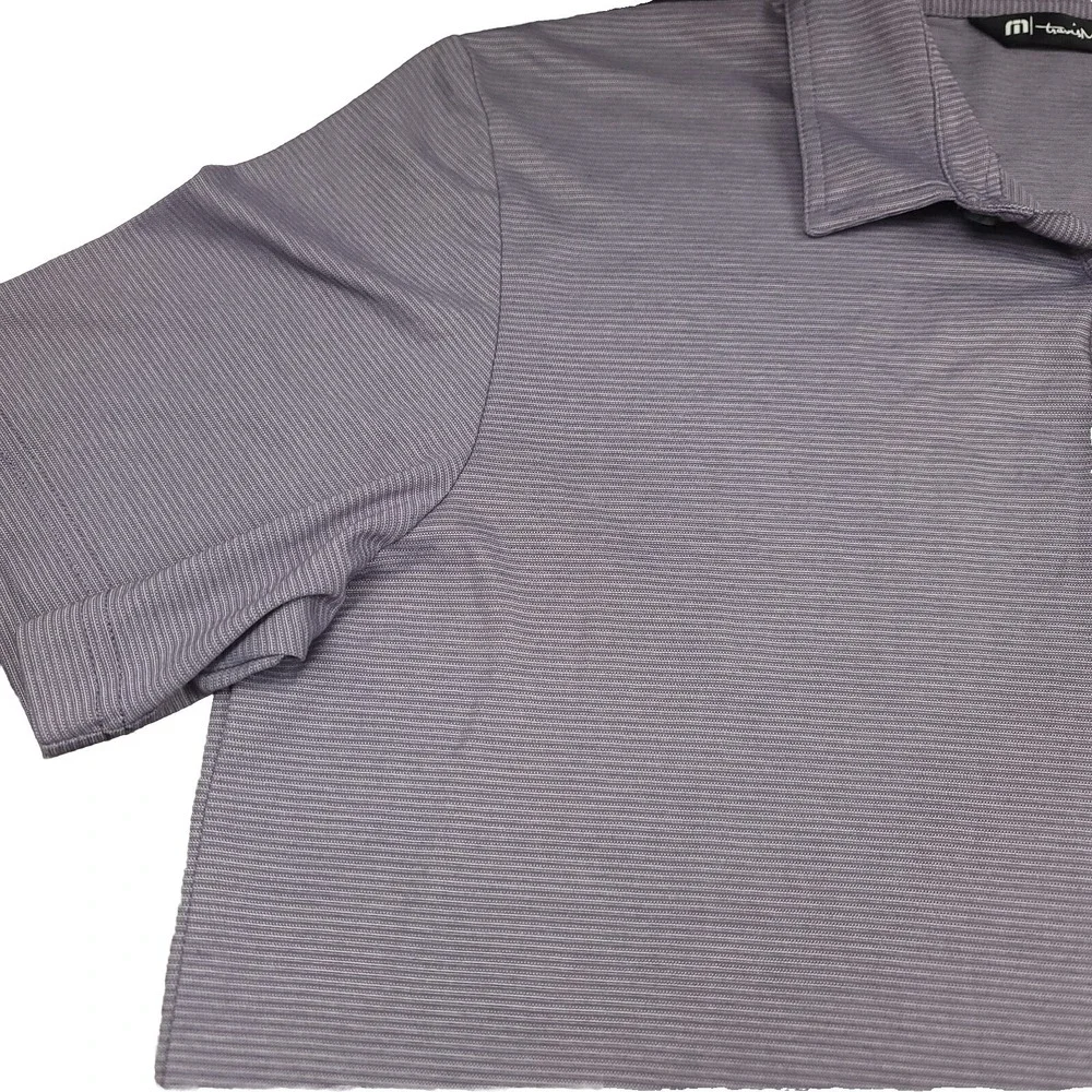 Travis Mathew Mens XL Shirt Purple Pima Cotton Blend Golf Polo Micro Stripe‎ Lux